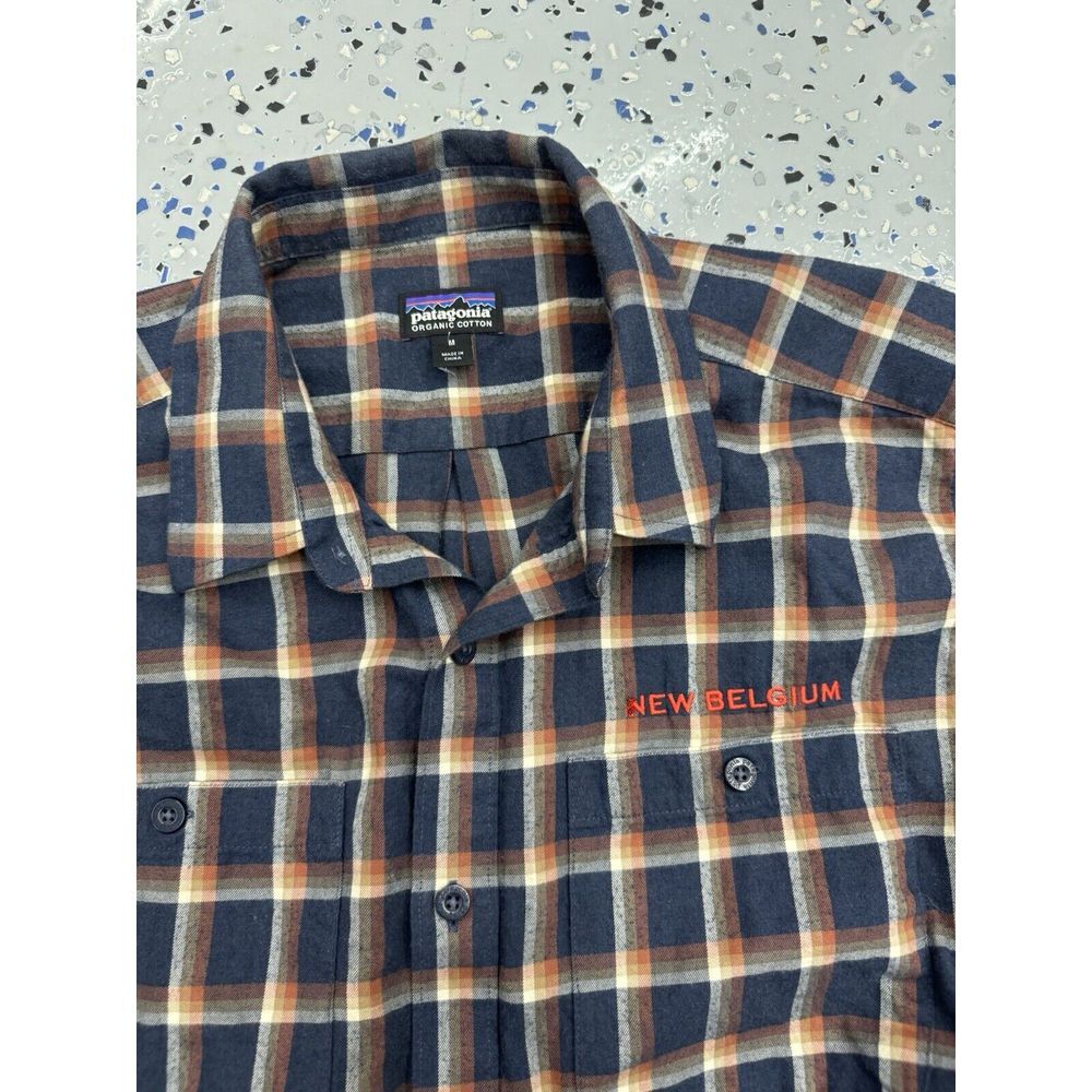 Patagonia Organic Cotton Plaid Shirt‎ Blue Orange Plaid Men's Medium Button Down - Picture 3 of 3